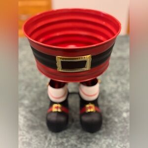 Rustic Sleigh Hill Tabletop Santa Bowl with Boots For Christmas Decor